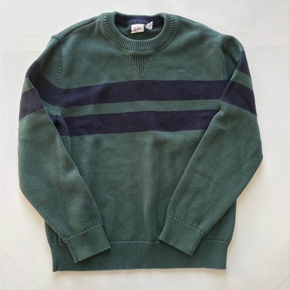 Boy's GAP Kids Green and Navy Striped Crewneck Sweater Size Large (10)